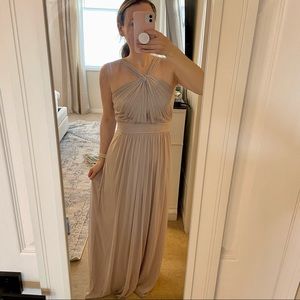 David’s Bridal Crisscross high neck mesh Bridesmaids Dress Biscotti colour